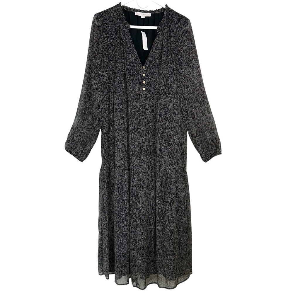 Loft Split Neck Tiered Midi Dress - Picture 3 of 10